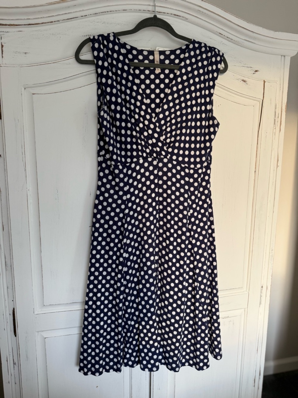 Gilli Navy and White Polka Dot Sleeveless Midi Dress